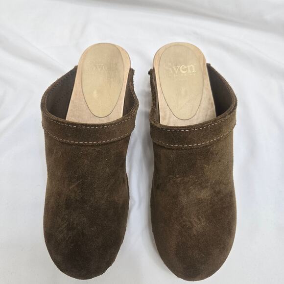 NEW Sven VintageY2K Brown Suede Heeled Slip On Swedish Mule Wooden Clogs 7.5 - Picture 4 of 12